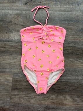 Kids Pink Banana Print One-Piece Swimsuit